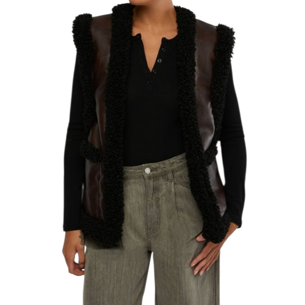WeWoreWhat Womens Reversible Vegan Leather Sherpa Vest Jacket Size Medium NWT
